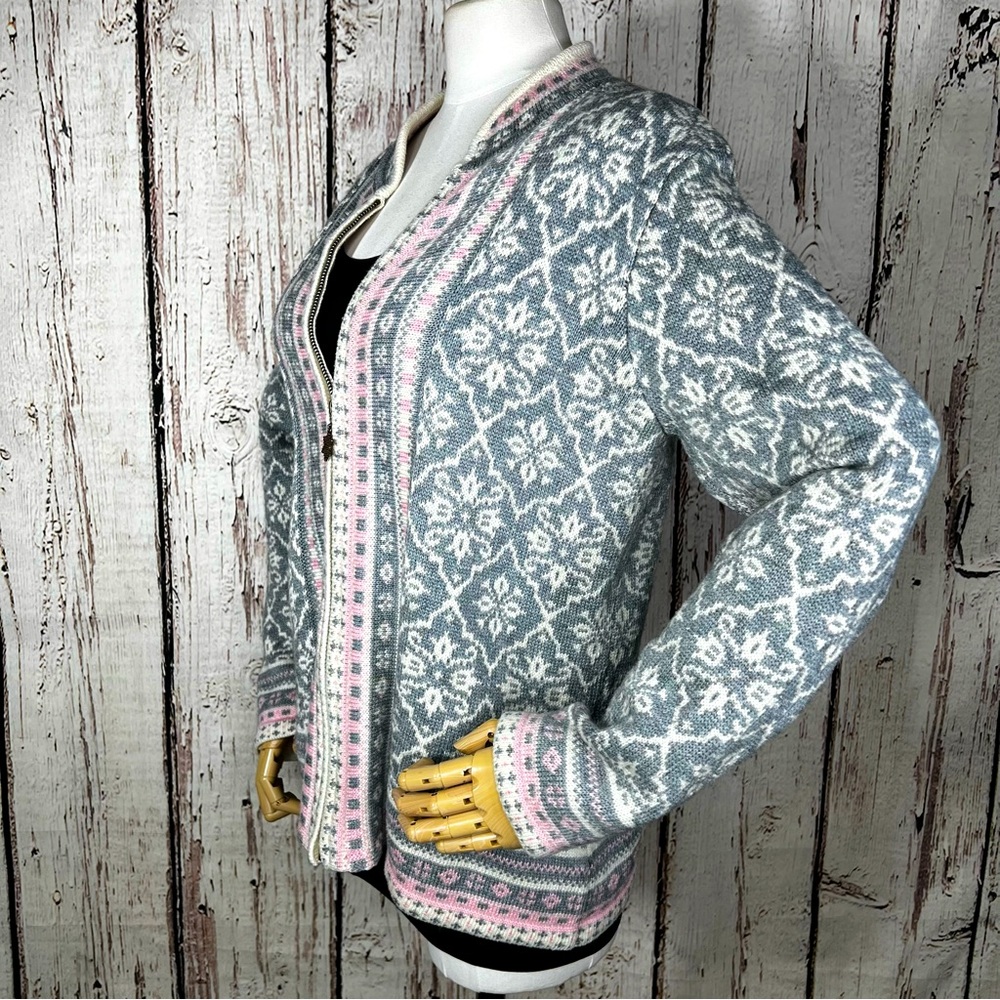 Appleseed's Fair Isle Nordic Winter Snowflake Zip Knit Cardigan Sweater SZ Large